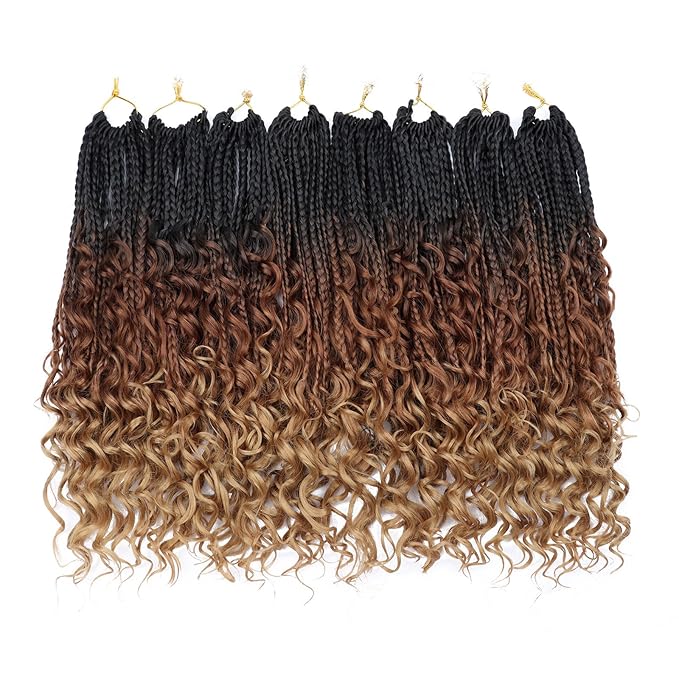 14 Inch Goddess Box Braids Crochet Hair for Black Women 8 Packs Crochet Box Braids Pre-looped Boho Box Braids Crochet Braids Synthetic Braiding Hair Extension 1b/30/27