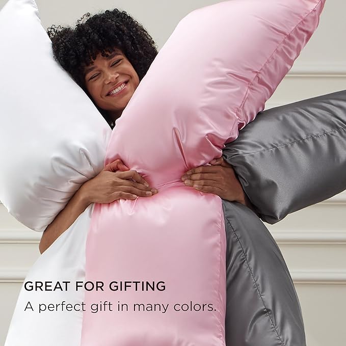 Bedsure Body Pillow Cover 20x54 Inches - Stone Blue Satin Similar to Silk Pillowcase for Hair and Skin, Cooling and Silky Long Body Pillow Pillowcase with Envelope Closure, Gifts for Women Men