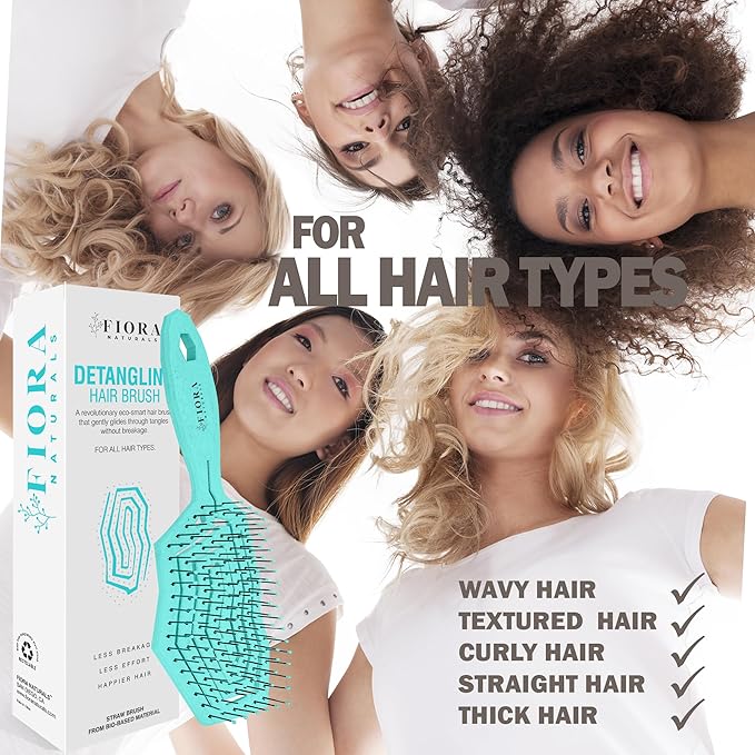 Fiora Naturals Hair Detangling Brush for Women - Detangler Hair Brush w/Flexible Soft Bristles- Gently Glides Through Tangles - Curly, Fine, Dry and Shower Wet HairBrush, cepillo para cabello - Cyan