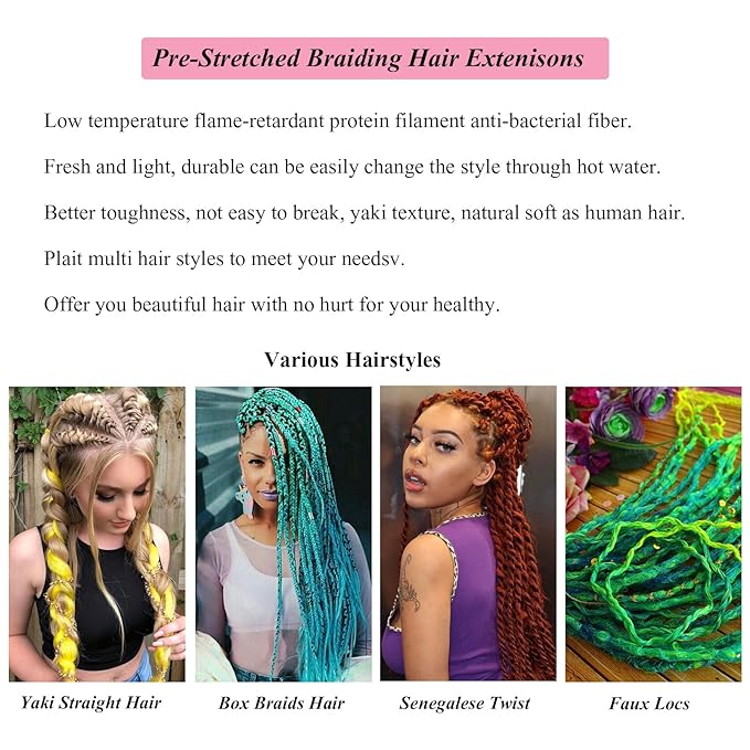 Purple Lavender Braiding Hair Pre Stretched Crochet Kids Pre Sectioned Braiding Hair Extensions 26 inch Hypoallergenic Synthetic Knotless Natural Braids