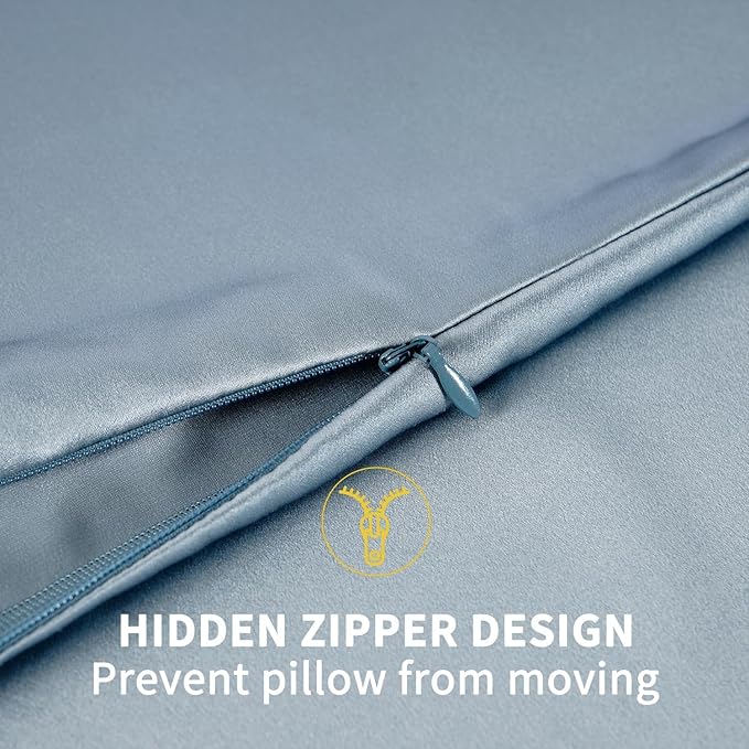 ZIMASILK 100% Pure Mulberry Silk Pillowcase for Hair and Skin Health,Soft and Smooth,Both Sides Premium Grade 6A Silk,600 Thread Count,with Hidden Zipper,1pc (Queen 20''x30'',Dusty Blue)
