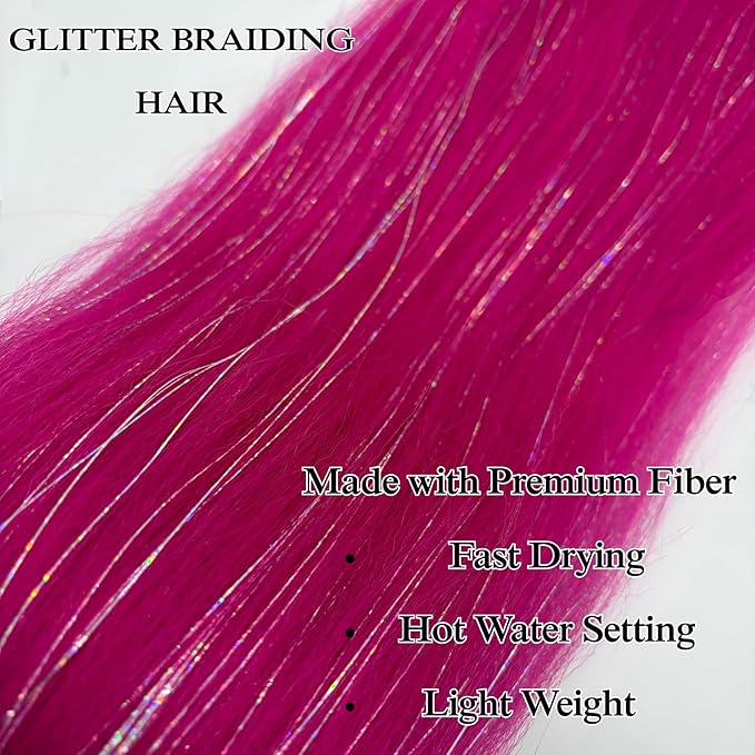 MagentaTinsel Braiding Hair Pre stretched Braiding Hair for Glitter Braids Festival Braids Cosplay