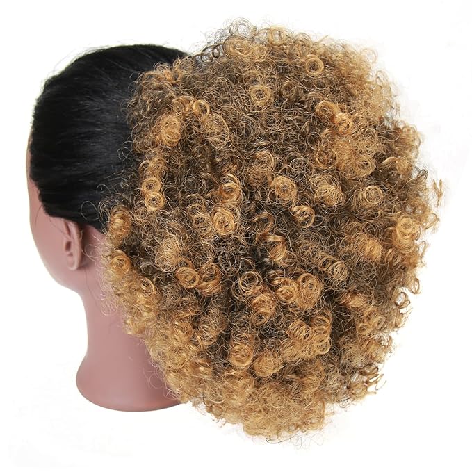 Afro Puff Drawstring Ponytail Extension for Black Women Short Afro Curly Ponytail Extension Clip On Kinky Drawstring Curly Ponytail Bun (T1B/27#)