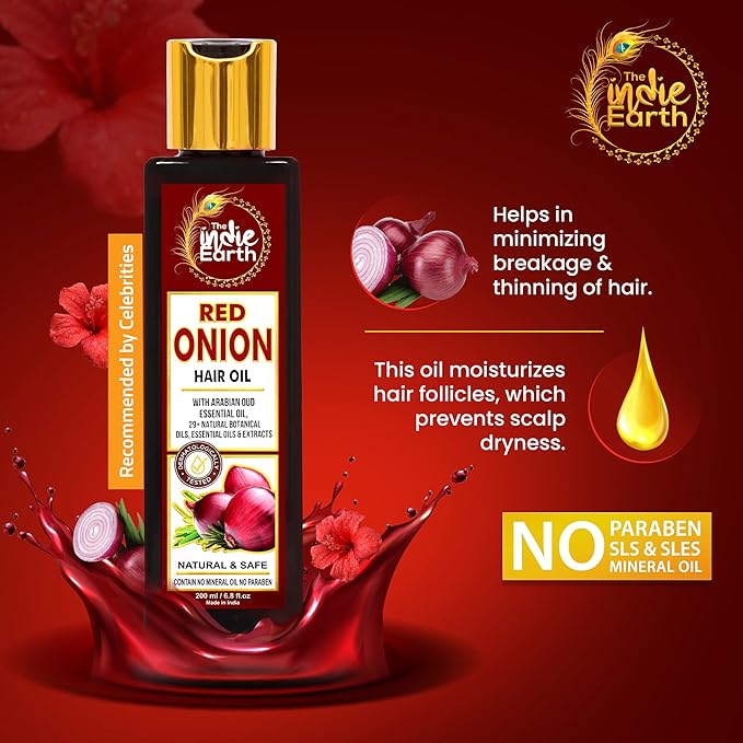 Red Onion Hair Growth Oil - Anti Hair Fall Enriched with 29+ Natural Herbs, Extracts & Oils Including Argan, Jojoba, Rosemary & Black Seed - 200ml