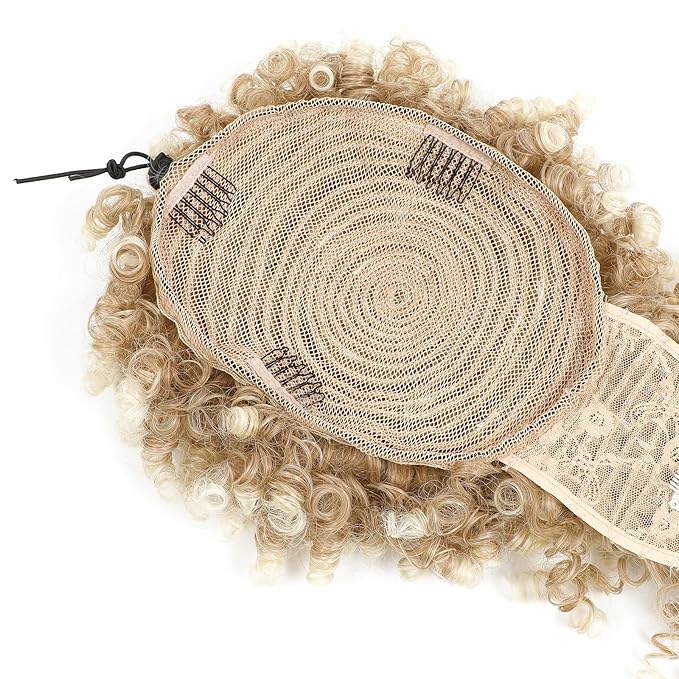ENTRANCED STYLES Drawstring Ponytail with Bangs Afro Puff Ponytail Extensions for Women Short Curly Puff Ponytail with Bangs Clip in Wrap Updo Hairpiece for Women (T27/613)
