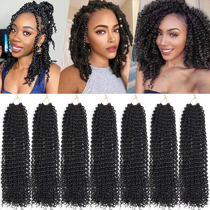 Passion Twist Hair 18 Inch 7 Packs Water Wave Crochet Hair Black Wrap Braiding Hair For Passion Twist Crochet Hair/Butterfly Locs/Spring Twist Crochet Braids Boho Hair Extension (18 Inch, 1B#)
