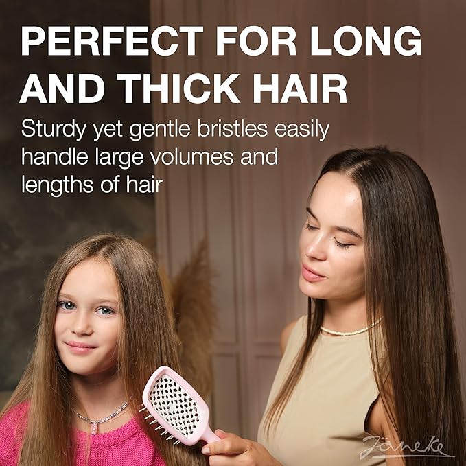 Janeke Superbrush Detangling Brush for Soft Smoothing Hair Brushing with Anti-Static Bristles - Vented Wet Hair Brush for Blow Drying Use - Perfect for Curly, Thick, Wavy, Fine Hair Types (Pink)