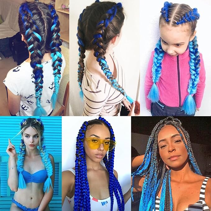 Ombre Blue Pre stretched Braiding Hair 2 Packs Pre feathered Braid Hair Extensions 30 Inches Kanekalon Hair Braids