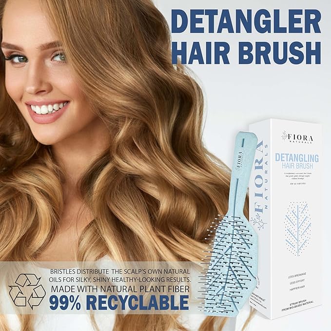 Fiora Naturals Hair Detangling Brush for Women - Detangler Hair Brush w/Flexible Soft Bristles- Gently Glides Through Tangles - Curly, Fine, Dry and Shower Wet HairBrush, cepillo para cabello - Blue