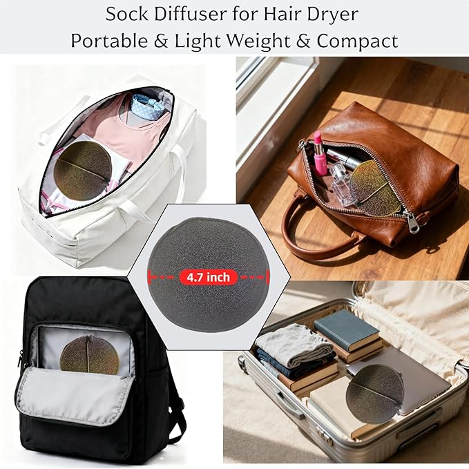 Diffuser Attachment for Hair Dryer,Reduce Hair Damage&Frizz, Blow Dryer with Diffuser Universal For Various Hair Dryer Nozzles, Easy-Use&Strorage,Travel-Friendly