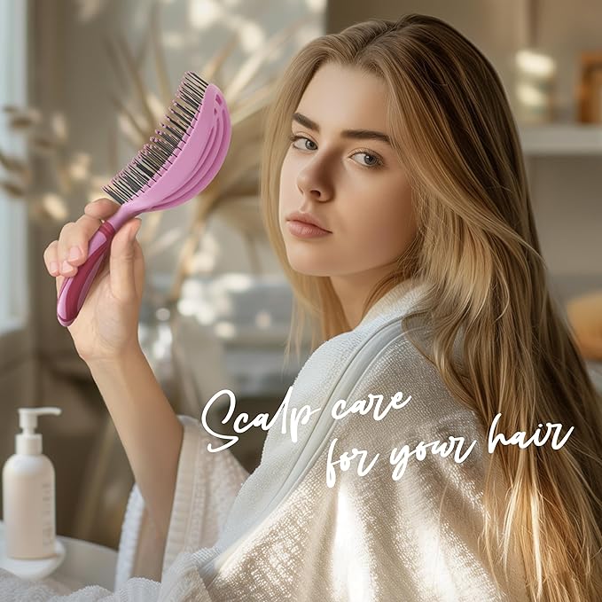 NuWay 4HAIR DoubleC PRO U.S. Patented Double Curved Detangling Brush is Hair Dryer Safe (Red Violet)