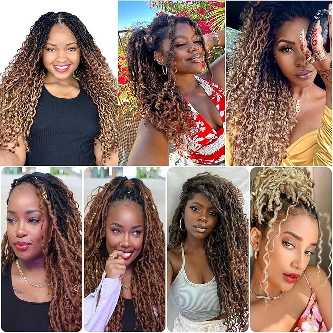 Goddess Locs Crochet Hair 18Inch Crochet Locs,Burgundy Boho Faux Locs With Curly Ends River Hippie Locs Bohemian Locs Crochet Braids 4Packs (OTBUG, 18inch(Pack of 4))