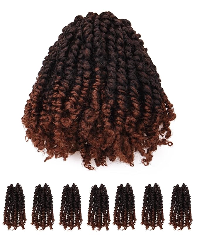 Passion Twist Crochet Hair for Black Women-7 Packs 6 Inches Ombre Brown Short Pre-twisted Pre Looped Crochet hair,Synthetic Braiding Hair Extensions(T1B/30)