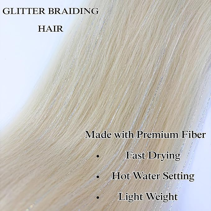 BlondeTinsel Braiding Hair Pre stretched Braiding Hair for Glitter Braids Festival Braids Cosplay