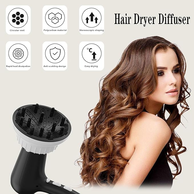 Diffuser Attachment for Hair Dryer,Hair Dryer Diffuser, Hair Diffuser Adaptable for Blow Dryers with D-1.4-Inch to 2.4-Inch for Curly or Wavy Hair,(White)