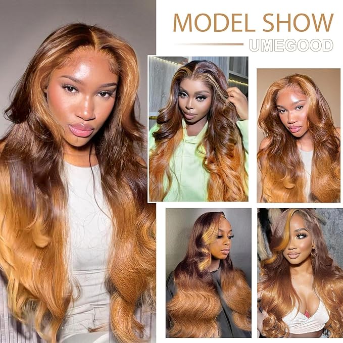 MEGOOD 13x6 Honey Blonde Wig Human Hair Pre Plucked 250% Density 13x6 HD Transparent Body Wave Lace Front Wigs Human Hair 4/27 Colored Ombre Lace Front Wig Human Hair Brazilain Virgin 28Inch