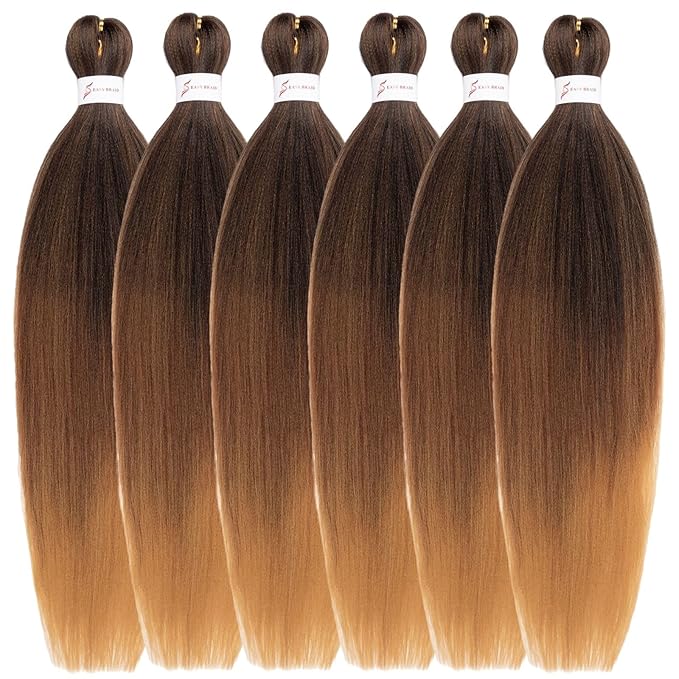 Ombre Braiding Hair 24 Inch Pre Stretched Braiding Hair Professional Hair Extensions 6 Packs 100% Kanekalon Synthetic Crochet Hair Braids Yaki Texture Hair Braiding(24Inch,T1B/30/27#).