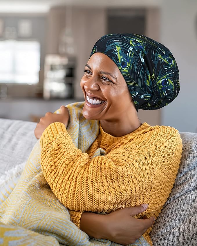 Adjustable Satin Lined Sleep Cap for Dreadlocks Curly Hair Large Head-Stay On Overnight