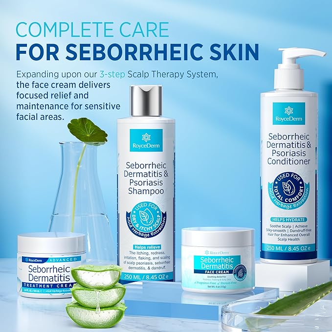 Roycederm Seborrheic Dermatitis & Psoriasis Face Cream – Steroid-Free Moisturizer for Redness, Flaking & Sensitive Skin – Face, Scalp & Body Daily Relief – Fragrance-Free, Non-Greasy, 4 oz