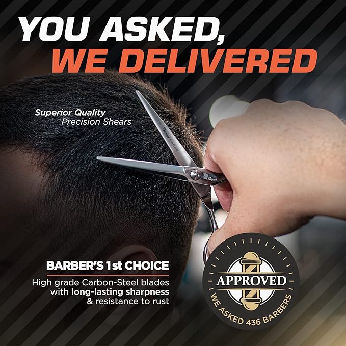 Professional Hair Scissors 5 Inch with Extremely Sharp Blades, 440C Steel Hair Cutting Scissors, Durable, Smooth Motion & Fine Cut, Barber Scissors with Elegant Sheath, Cleaning Leather & Key