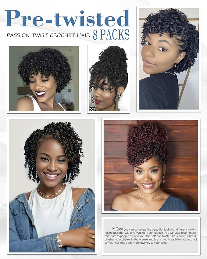 Short Passion Twist Crochet Hair for Black Women and Kids,Pre-Twisted Pre Looped Passion Twist Hair,4 Inch 8 Packs Blonde Short Bob Spring Twist Bohemian Braids Hair Extensions(4"-8P,27#)