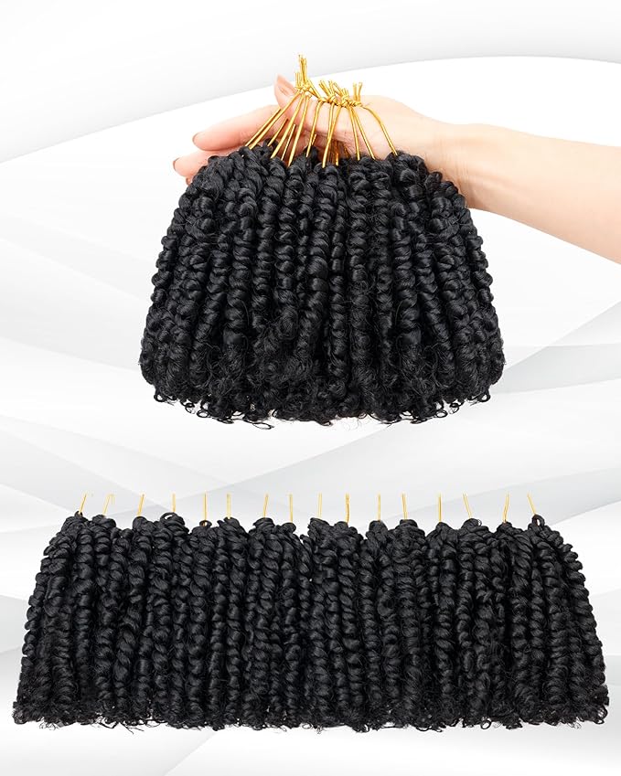 Pre-Twisted Passion Twist Crochet Hair for Black Women and Kids,Passion Twist Hair Pre Looped Bohemian Braids 4 Inch 8 Packs Short Bob Spring Twist Curly Braiding Crochet Hair Extensions(4"-8P,1B)