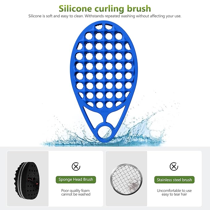 KOUPA Magic Silicone Curly Hair Brush, One Piece Twist Curl Comb for Afro Curls, Washable Hair Tool for Men Women, Blue, 2 Pieces