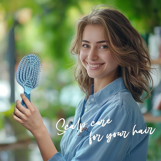 NuWay 4HAIR DoubleC PRO U.S. Patented Double Curved Detangling Brush is Hair Dryer Safe (Sea Foam)