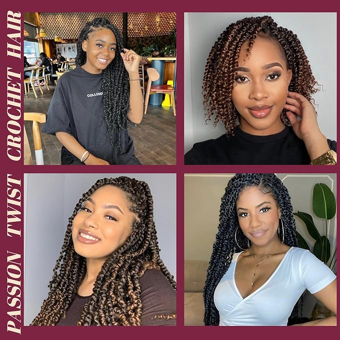 9 Packs Pre-Twisted Passion Twist Crochet Hair,14 Inch Ombre Crochet Twists Pre Looped Short Passion Twist Crochet Braiding Hair Extensions for Women(14 Inch,T1B/33/30#)