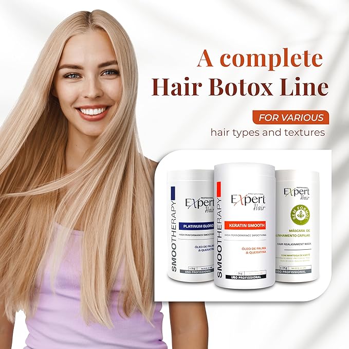 Expert Hair Keratin Smooth Botox for Hair, Anti-Frizz, Natural Look, Queratina para Alisar el Cabello, Thermo-Active, Suitable for All Hair Types (1kg/35.3 oz.)