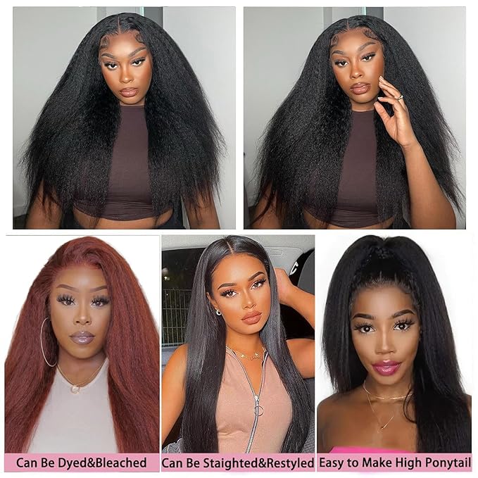 Kinky Straight Bundles Human Hair 24 Inch Yaki Straight Bundles Real Human Hair 100% Unprocessed Brazilian Deals Kinkycurly Hair Extensions Single Bundle, Style Keep Texture Silky Soft Natural Black