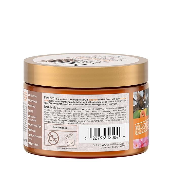 Maui Moisture Curl Quench + Coconut Oil Hydrating Curl Cream Smoothie, Curly Hair Styling Cream with Coconut Oil & Papaya Butter Helps Tame Frizz & Enhance Softness, Silicone Free, 12 oz