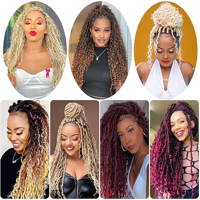8Packs Goddess Locs Crochet Hair 22Inch Crochet Locs,Boho Faux Locs With Curly Ends River Hippie Locs Bohemian Locs Blonde Crochet Hair for Black Women(613#, 22inch(Pack of 8))