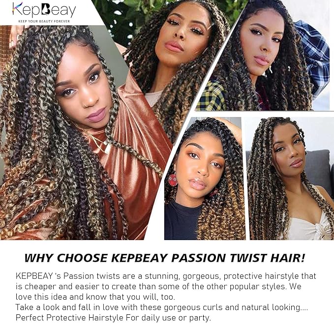 Passion Twist Hair 18Inch Water Wave Crochet Hair 6Packs Passion Twist Crochet Hair Black Mixed Blonde Color Synthetic Hair Extensions for Women and Girls(18Inch,6Packs T27#)