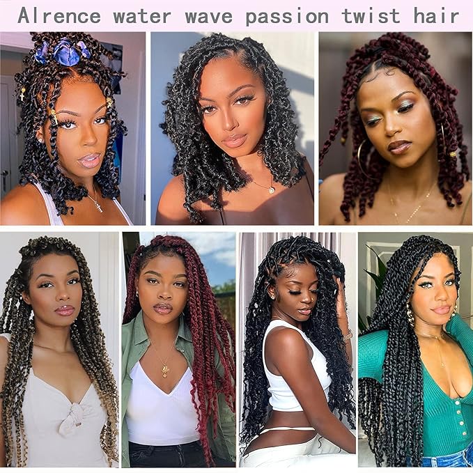 Alrence Passion Twist Hair 14 Inch 8 Packs Water Wave Crochet Hair Curly Braiding Hair For Butterfly Locs Long Bohe Crochet Braids (14 Inch (Pack of 8), 1B/BG)