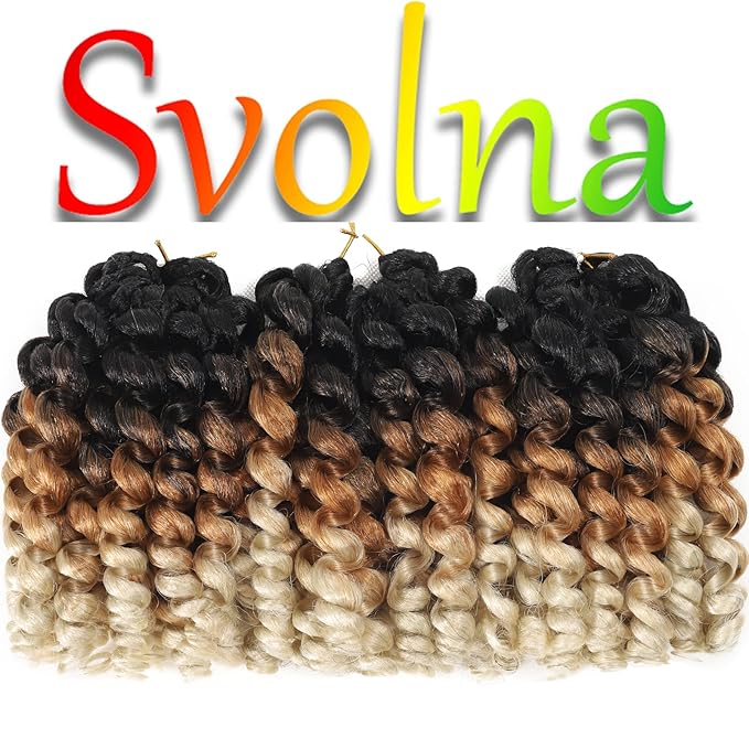 Jamaican Bounce Crochet Hair Extensions 8 inch Ringlet Wand Curl Crochet Hair 3 Tone Blonde Ombre Curly Crochet Braids Grey Crochet Braiding Hair 60 Roots