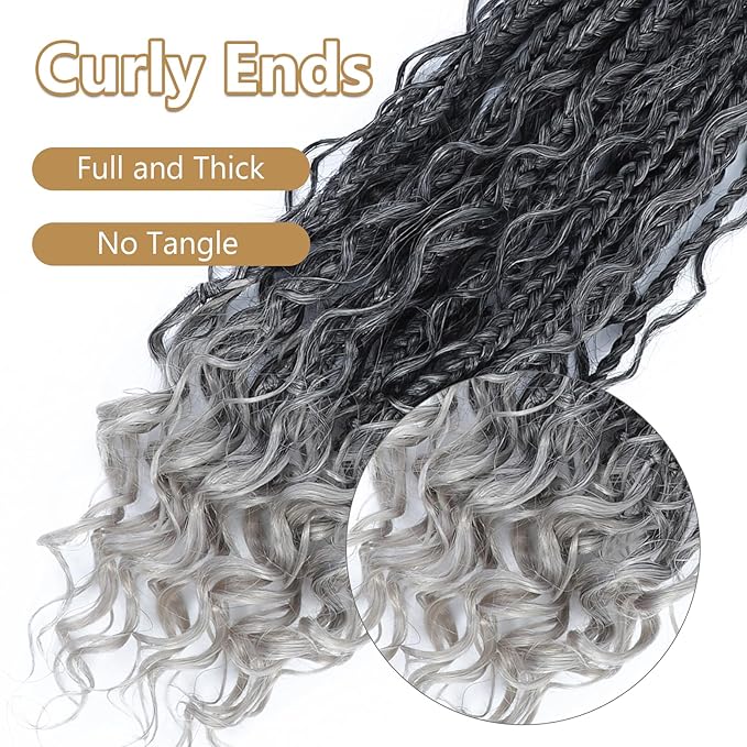 8 Packs Crochet Box Braids- Boho Box Braids Crochet Braids Hair Bohomian Box Braid Crochet Hair Synthetic Braiding Hair 14 Inch Goddess Box Braids Crochet Hair for Black Women (1B/Silver)