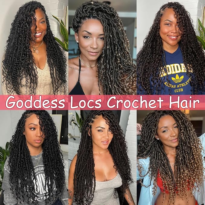 Goddess Locs Crochet Hair-24 Inch 8 Packs Boho Faux Locs Crochet Hair for Black Women Pre Looped Soft Locs with Curly Ends (#4, 24 Inch(Pack of 8))