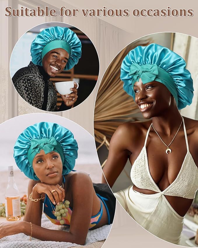 Reversible Satin Bonnet for Sleeping Women Double Layer Hair Bonnet with 2PCS Hair Scrunchies Elastic Tie Band Night Cap
