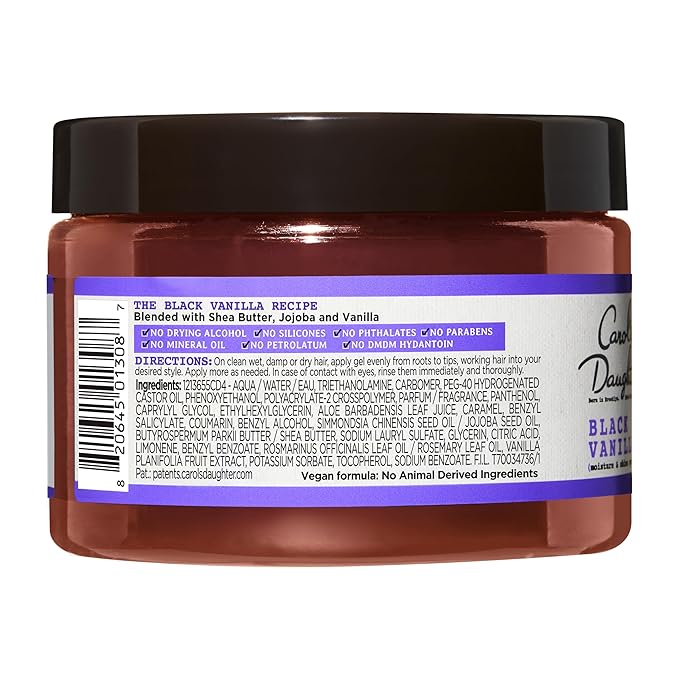 Carol's Daughter Black Vanilla Moisture and Hold Jelly, Hair Gel For Dry Hair with Shea Butter, Jojoba and Vanilla, 12 Fl Oz