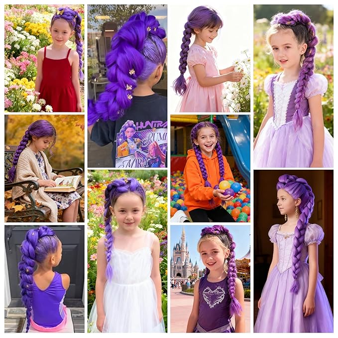 Dorsanee Purple Braiding Hair 24 Inch Long Purple Braiding Hair Extensions Pre Stretched Synthetic Braiding hair Rumi Wigs for Stage Party Halloween Costume Cosplay