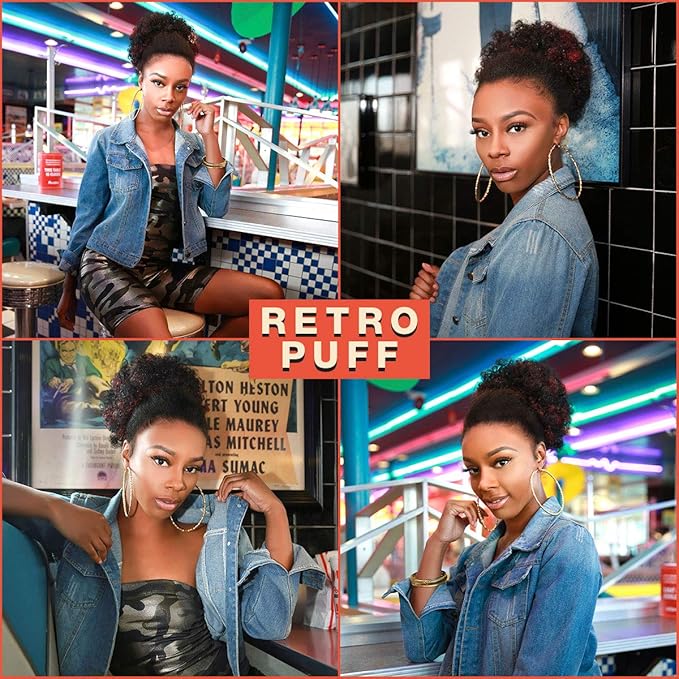 GLAM21USA Afro Puff Drawstring Ponytail Retro Kinky Curly Ponytail Wig Clip in Bun Hair Piece for Black Women Synthetic Hair Extension (SMALL, 2 (Dark Brown))