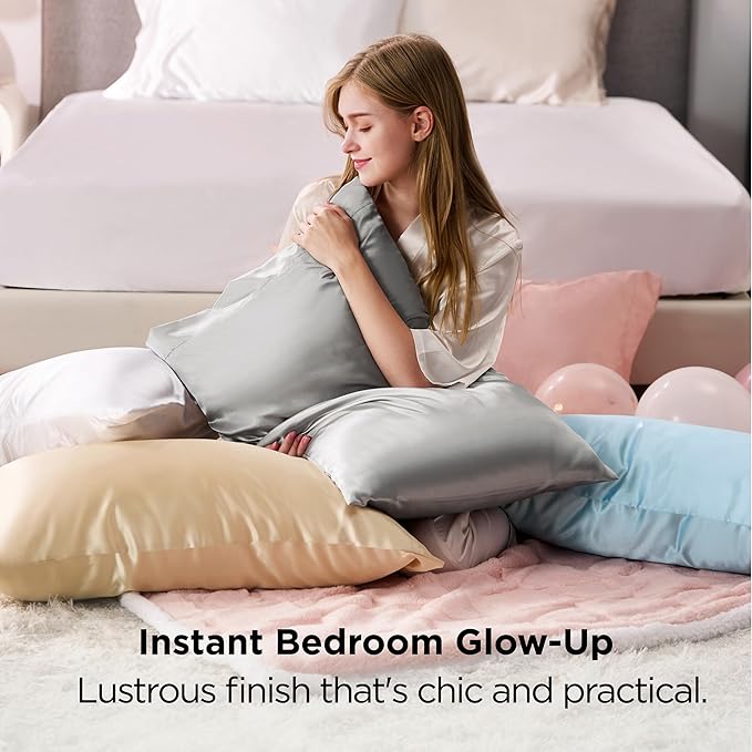 Bedsure Satin Pillowcase 2 Pack Similar to Silk Pillow Cases Standard Size, Pillow Case for Sleeping Women with Envelope Closure, Gifts for Women Men, Lilac, 20x26 Inches, 2pcs