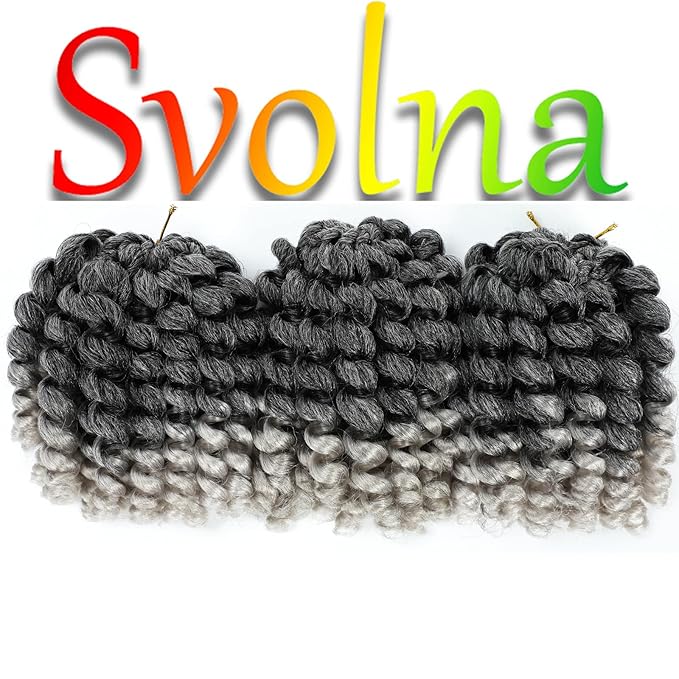2X Ringlet Wand Curl Jamaican Bounce 3 Packs Silver Grey 8 inch Synthetic Crochet Hair Extensions Short Crochet Braiding Hair 20 Roots (#Ombre Silver Gray)