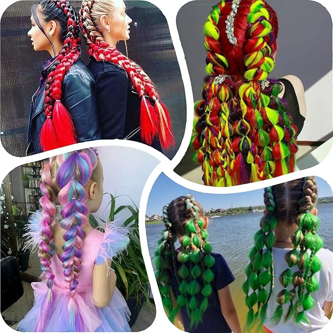 24 inch Colored Pre Stretched Braiding Hair Natural as Human Braiding Hair Extensions Crochet Hair Synthetic Crochet Braids (24Inch, Green/Purple/Yellow)