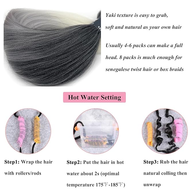 Ombre Braiding Hair Pre Stretched 1B Gray Kanekalo Braiding Hair Extensions for Braiding Box Braids Knotless Prestretched Pre Sectioned Braiding Hair Ombre 26 inch