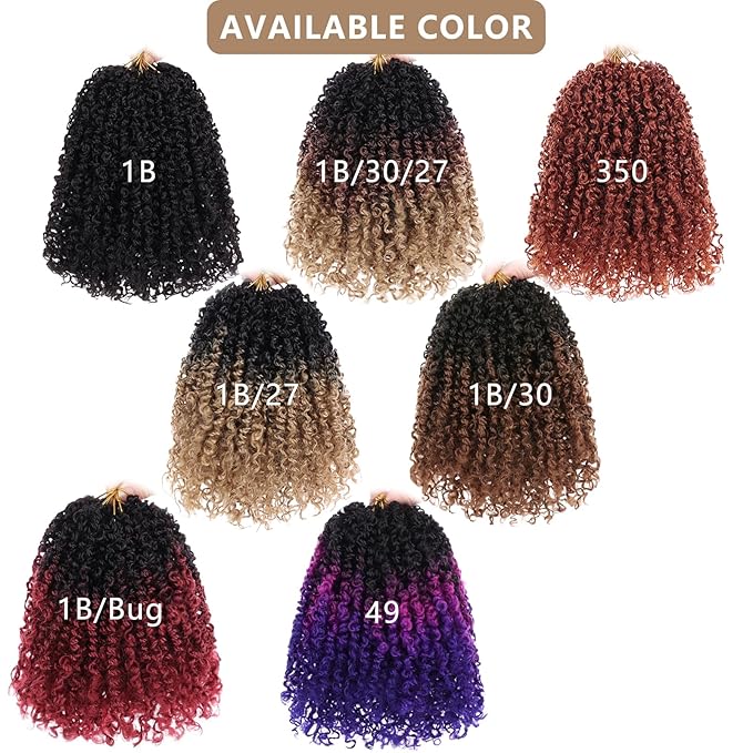 COOKOO 8 Inch 8 Packs Pre Looped Soft Yanky Twists Crochet Hair for Women Pre-twisted Passion Twists Crochet Braids with Curls Spring Twist Crochet Hair Extensions Twist Crochet Braiding Hair 49#