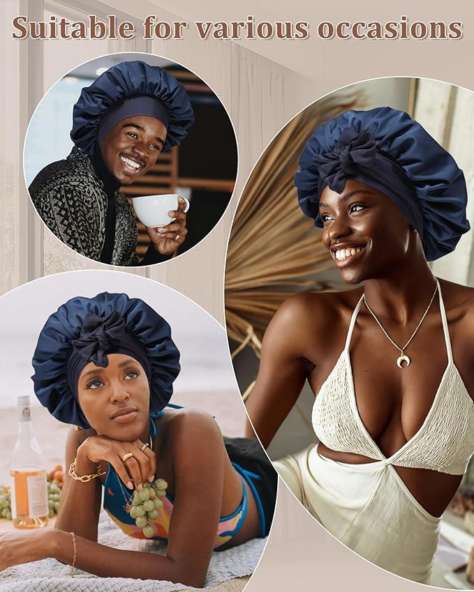 Reversible Satin Bonnet for Sleeping Women Double Layer Hair Bonnet with 2PCS Hair Scrunchies Elastic Tie Band Night Cap
