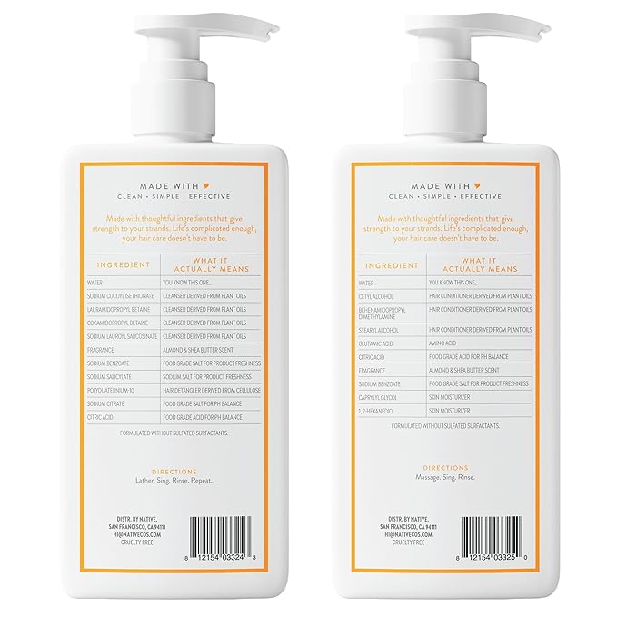 Native Shampoo and Conditioner Contain Naturally Derived Ingredients| All Hair Type Color & Treated, Fine to Dry Damaged, Sulfate & Dye Free - Almond & Shea Butter, 16.5 fl oz each (2 pack)