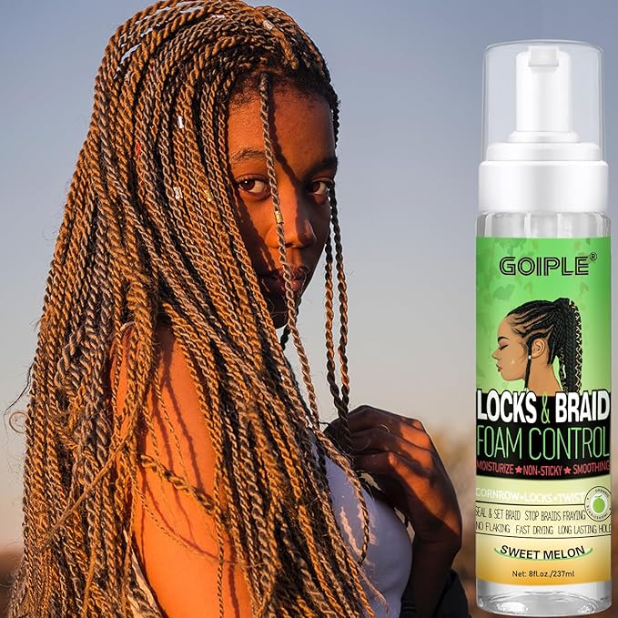 Goiple Braid Mousse, 8 fl oz for Braids Twist, Locs - Long-Lasting Hold, Frizz Control, High Shine and Moisturizes, Sugar Melon Fragrance